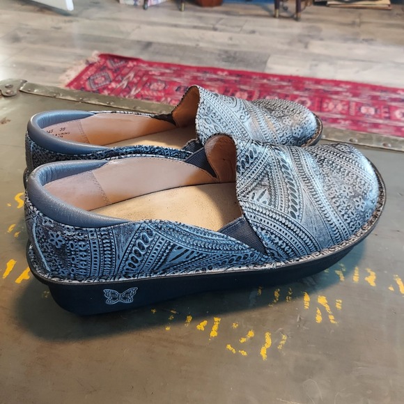 Alegria Shoes - Alegria Debra Grey Black Embossed Leather Professional Clogs DEB-345 Womens 38